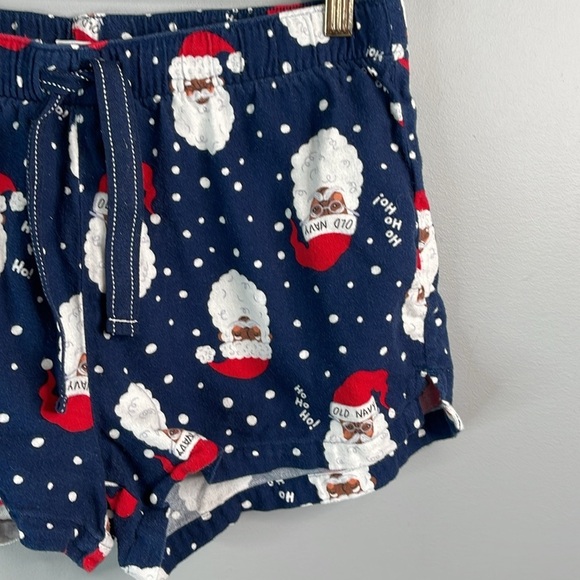 Old Navy Santa Print Flannel Boxer PJ Shorts Navy Red Blue Elastic Drawstring M - Picture 5 of 11